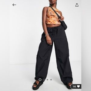 Topshop Nylon Parachute Pants, black